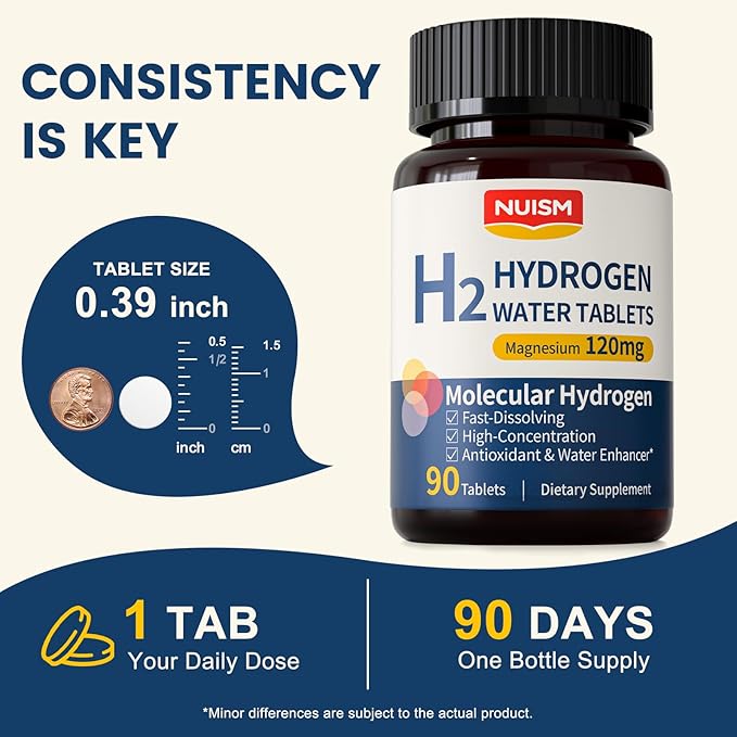 Hydrogen Water Tablets with Magnesium,Hydrogen Tablets for Drinking Water,Antioxidant and Cellular Health Support, H2 Molecular Tabs,90 Tablets
