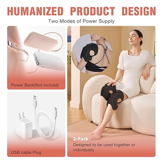 Red Light Therapy & Vibration Massage Knee Brace, 660nm&850nm Near Infrared Light Therapy, Heated Knee Massager for Pain Relief, A Pair of Knee Wrap,Heating Pad for Faster Recovery