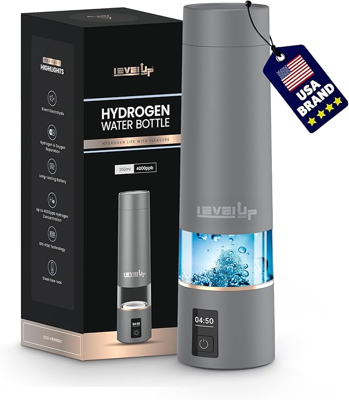 LevelUpWay - 2026 Hydrogen Water Bottle – Advanced SPE/PEM Technology – Generates Up to 5000 PPB – 250ml – Portable Hydrogen-Enriched Water Bottle with Breathing Adapter