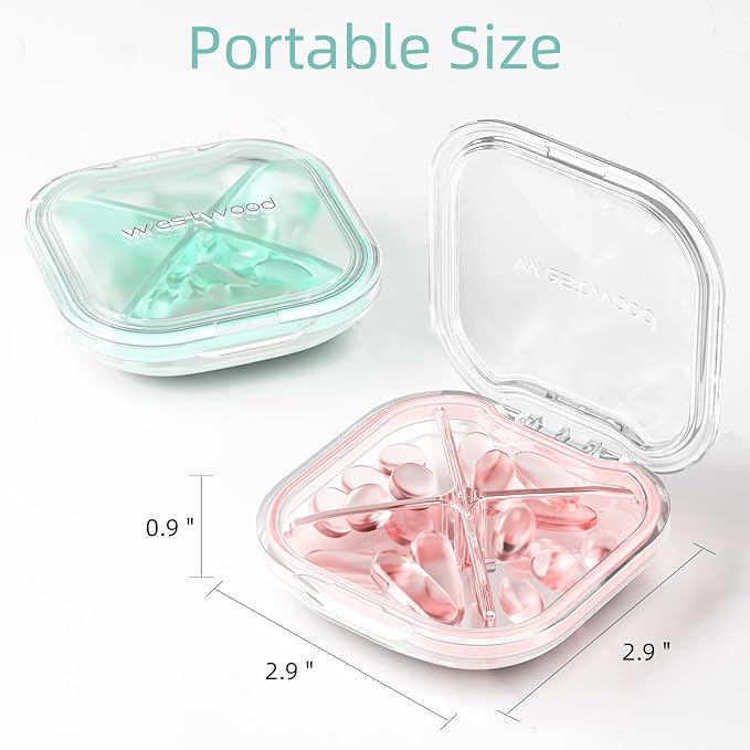 Small Pill Box, Cute Pill Case for Purse Pocket, Travel Pill Organizer, Daily Pill Container Pill Holder for Medication, Vitamins, Fish Oil, Supplements (Green)