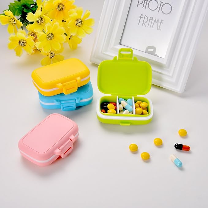 JOVITEC 4 Pack Small Pill Cases Plastic Waterproof 3 Removable Compartments Pill Organizer Box Holder Medicine for Daily and Travel Use