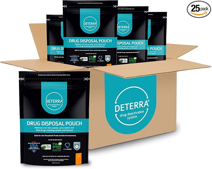 Drug Deactivation Disposal System - Deterra Safe Medication, Pill, and Liquid Destroyer - Large Pouch (25-Pack)