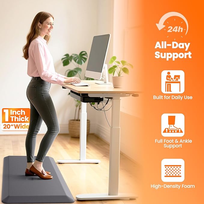 Kitchen Mats for Floor, 1 Inch Extra-Thick Kitchen Rugs, Non-Slip & Waterproof Standing Desk Mat, Comfort Anti Fatigue Mats for Kitchen Floor, Home, Sink, Office (20" X 39", Grey)