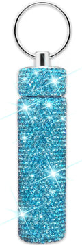 Yuchew Bling Pill Case Pill Container Rhinestone Pill Box Portable Waterproof Pocket Pill Holder Bottle Storage with Keychain for Travel, Outdoor, Camping (Blue)