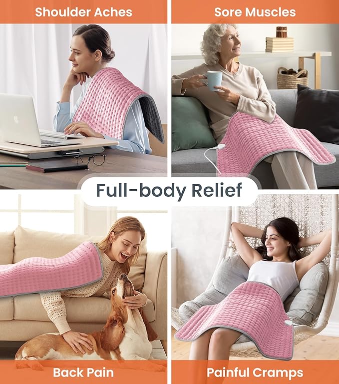 17''×34'' Heating Pad for Back Pain, Electric Heating Pad with 9 Heat Settings & 4 Timers Auto Shut Off, Extra Large Heating Pad for Period Cramps & Sore Muscles, Machine Washable, Dry & Moist Heat,