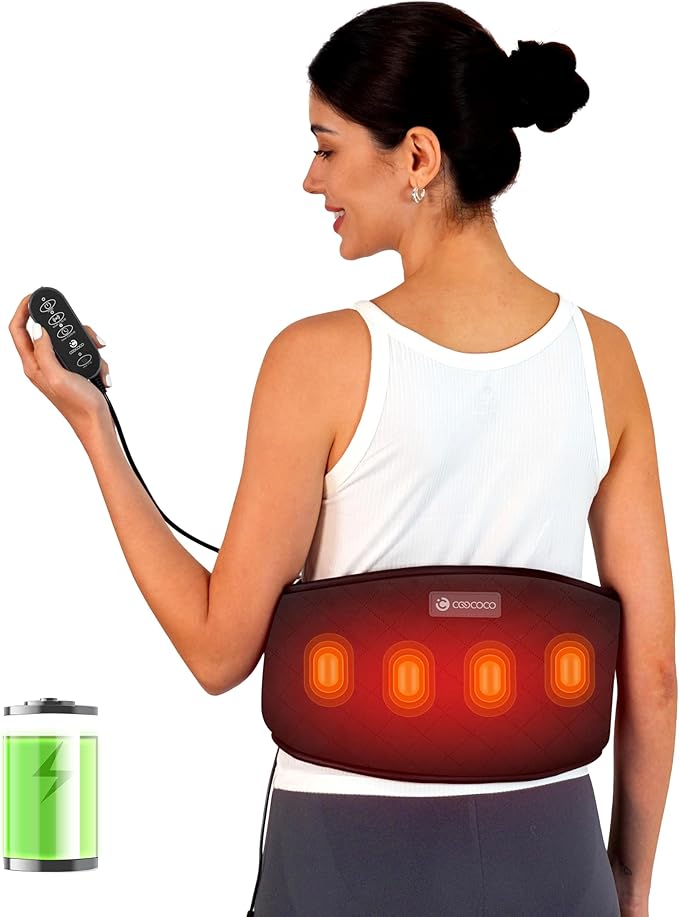 Cordless Lower Back Massager with Heat, CooCoCo Heating Pad with Massager for Back Pain Relief, Rechargeable Heat Pad for Period Cramps, Lumbar, Auto Off