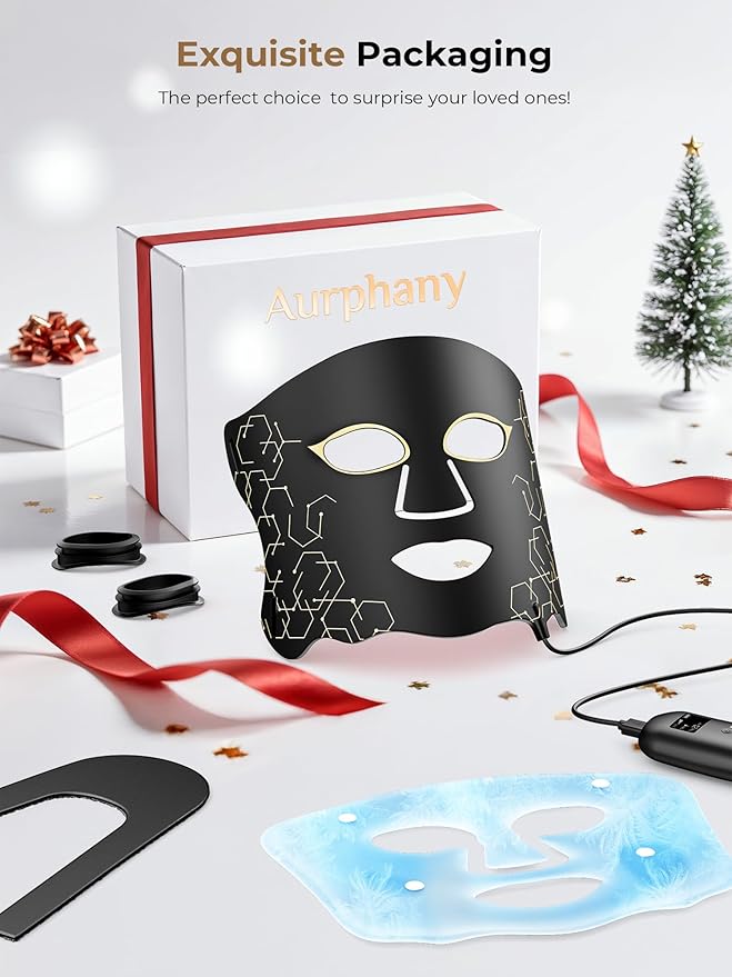 LED Light Therapy mask (E106A) for Face, LED Light Therapy Mask with Adjustable Brightness and Timer, Soft Silicone Red Light Therapy Mask for Home & Travel, Black