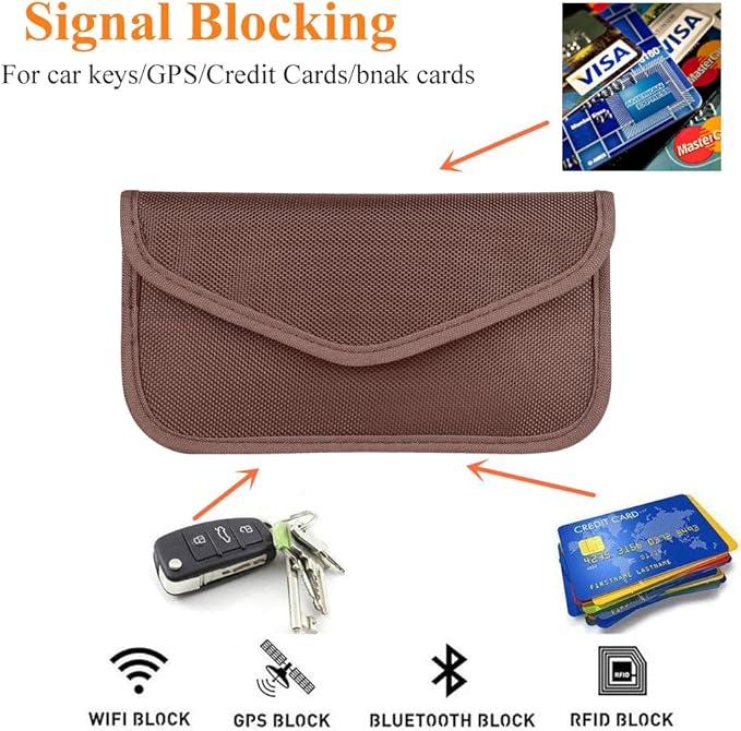 Faraday Key Fob Protector (2 Pack), Premium Faraday Bag/Pouch, Car Key Signal Blocker, Signal Blocking Bag for Cell Phone Privacy P (Brown)