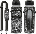 Halloween Half Gallon Water Bottle with Sleeve - Flip Top Bpa Free 32 OZ - Motivational Time Marker Leakproof Water Jug - Gothic Witchy Gifts for Women - Spider Web for Gifts