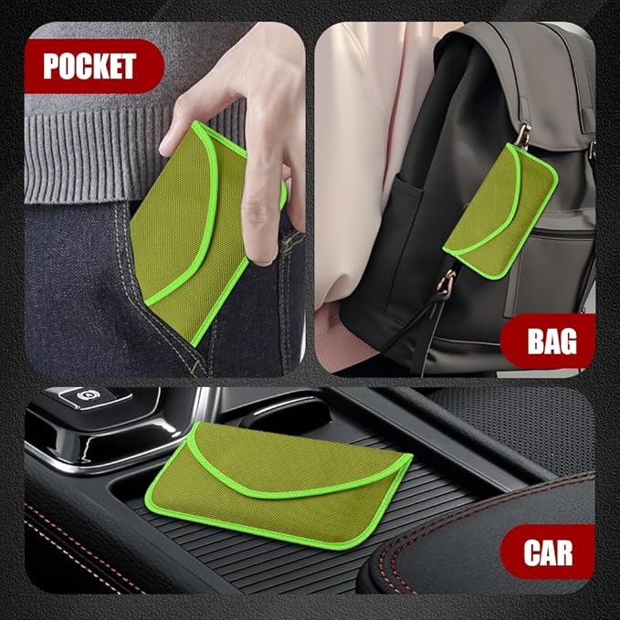 2PCS Faraday Bags for Car Key and Cell Phone, Signal Blocking Bag, Faraday Key Fob Protector, Universal Cell Phone Privacy Card Protection Car Accessories for Anti-Thefting (Green)