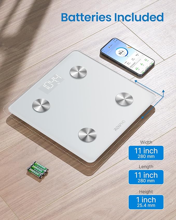 RENPHO Smart Scale, Digital Bathroom Scale for Weight, Scale with BMI, Body Fat, Muscle Mass, Body Composition Analysis, Highly Accurate Bluetooth Scale with APP, 400lbs, White-Elis 1