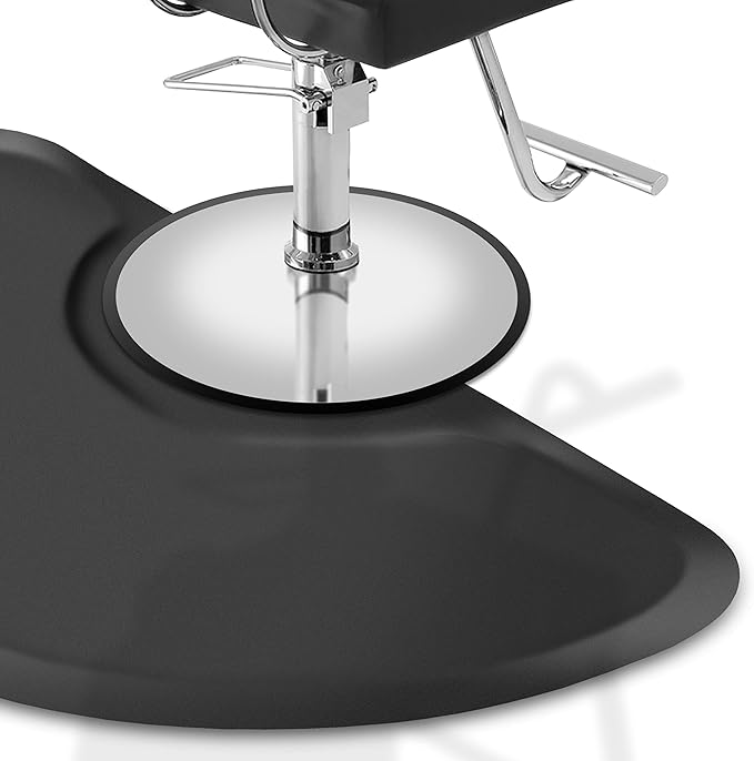 Saloniture 3 ft. x 5 ft. Salon & Barber Shop Chair Anti-Fatigue Floor Mat - Black Semi Circle - 5/8 in. Thick