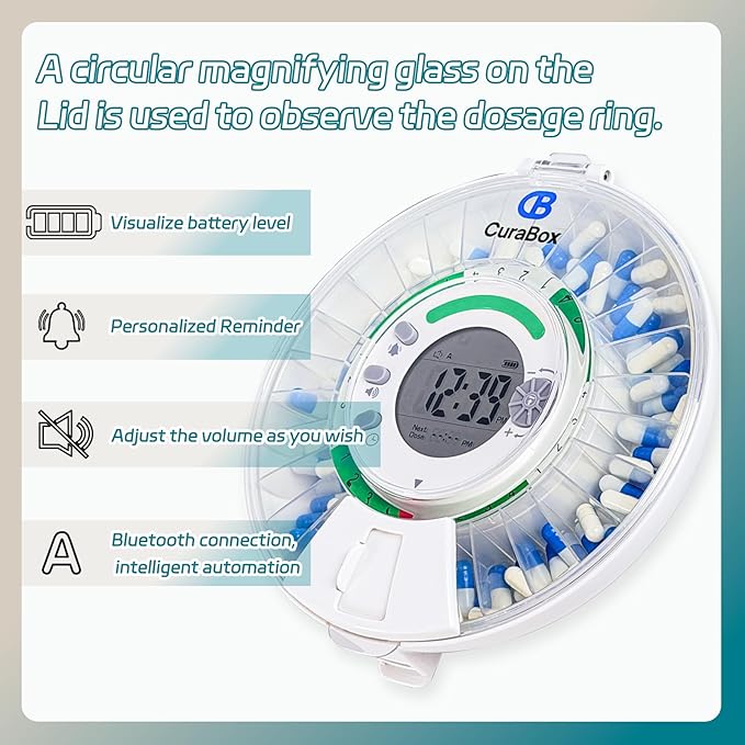 Automatic Pill Dispenser with Alarm - 28-Day Medicine Dispenser for Elderly & Alzheimer's Care, 8 Dosage Templates Locked Pill Reminder with Voice Alerts for Prescriptions, Vitamins