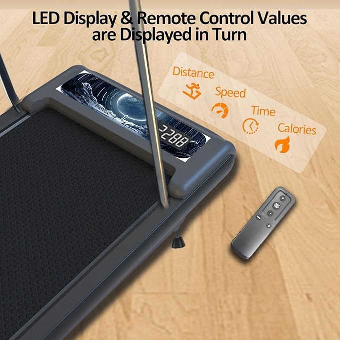 Walking Treadmill Pad with Removable Handle,2.5HP Portable Treadmills for Home &Office, Under Desk Treadmill with 8% Incline，Treadmill with Remote Control &LED Display