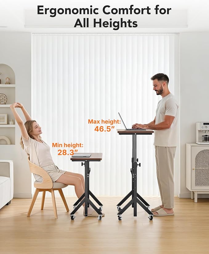 ErGear Small Standing Desk Adjustable Height, 6 Height Settings Up to 46.5″, Walking Pad Desk with Triangular Leg Design, Smooth Mobility with Lockable Wheels, Standing Desk for Walking Pad