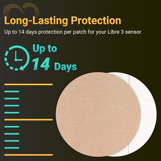 Libre 3 Sensor Covers Waterproof, 20-Pack Amolyfe Freestyle Libre 3 Plus Covers, Bump-Proof with Hard Cap, Waterproof Breathable Medical CGM Adhesive Patches, 14-Day CGM Protection (Tan)