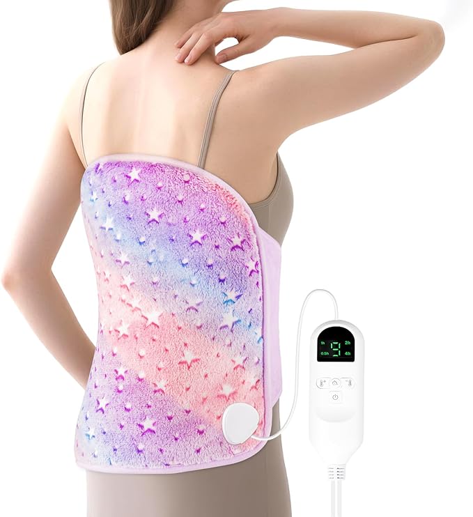 Large Heating Pads for Back Pain/ Period Cramps, 4 Timer(Max 4H)/9 Heat/10ft Long Cord/ 16*24" Heat Pad+27" Belt Wearable(51" in Total) Electric Wrap Around Heating Pad Birthday Christmas Gift(Purple)