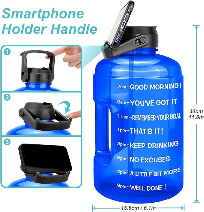 QuiFit 1 Gallon Water Bottle - with Straw & Motivational Time Marker Leak-Proof BPA Free Reusable Gym Sports Outdoor Large(128OZ/73OZ) Capacity Water Jug