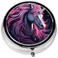 Evil Unicorn Pattern Pill Box 3 Compartment Pill Case, Portable Medicine Pill Organizer for Pocket Purse Pill Box Decorative Metal Medicine Vitamin Organizer
