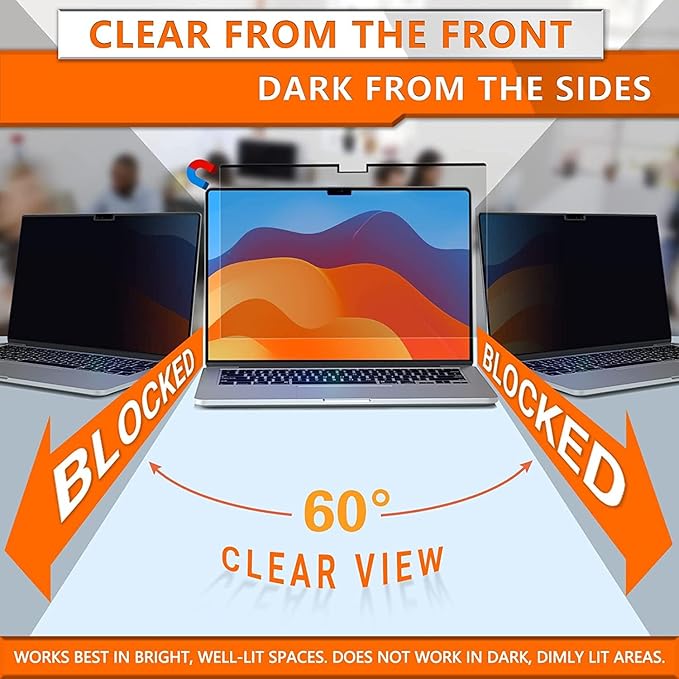 ZOEGAA Privacy Screen for MacBook Air 15 Inch 2023 (M2, A2941), Magnetic Removable Anti Blue Light Filter Compatible With Apple 2023 MacBook Air Laptop with M2 chip: 15.3-inch Liquid Retina Display