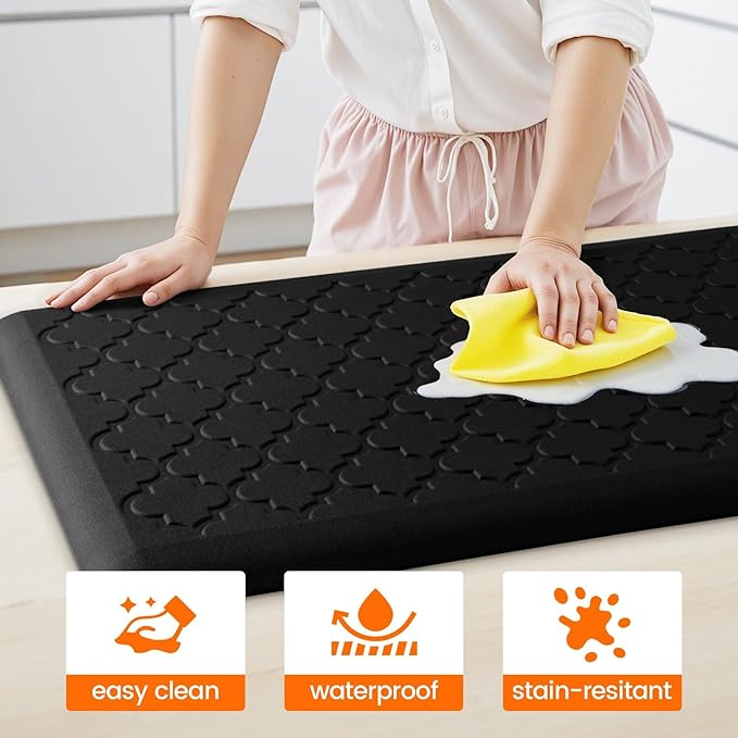 4/5 Inch Thick Anti-Fatigue Kitchen Mat Water Resistant Non-Slip Kitchen Floor Mat Ergonomic Comfort Standing Mat for Home Kitchen Office Laundry 17.3"x 39" Black