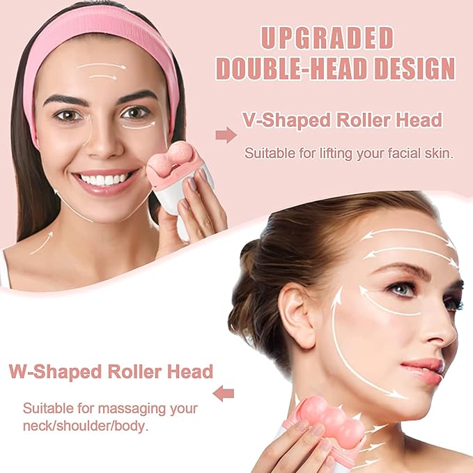 2-in-1 Ice Roller for Face Skin Care Tool Personal Skin Cooling Therapy Tools, Cold Facial Ice Massager for Eye Puffiness, Migraine, TMJ Pain Relief & Minor Injury (Pink)
