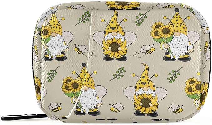 Gnome Bees Pill Box 7 Day Pill Case Travel Pill Organizer Bag with Zipper Portable Weekly Vitamin Medicine Supplement Holder Pouch Bag