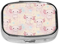 Pill Box-2 Compartment Small Pill Case Square Organizer Case with Mirror Portable Metal Medicine Box Travel Container for Pocket & Purse Women Men（Cute Axolotl）