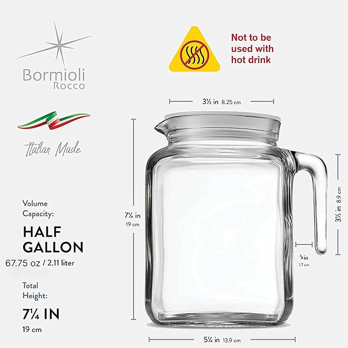 Bormioli Rocco Hermetic Seal Glass Pitcher With TEAL Lid and Spout 67.75 Ounce Great for Homemade Juice & Cold Tea or for Glass Milk Bottles