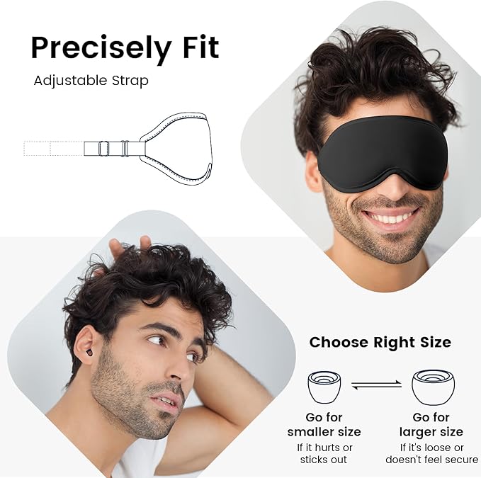 Audree Ear Plugs and Eye Mask for Sleeping - Noise Reduction Earplugs with Reusable Soft Silicone | 100% Light Blocking Sleep Mask for Light Sleeper, Noise Sensitivity Situation, Blue + Black