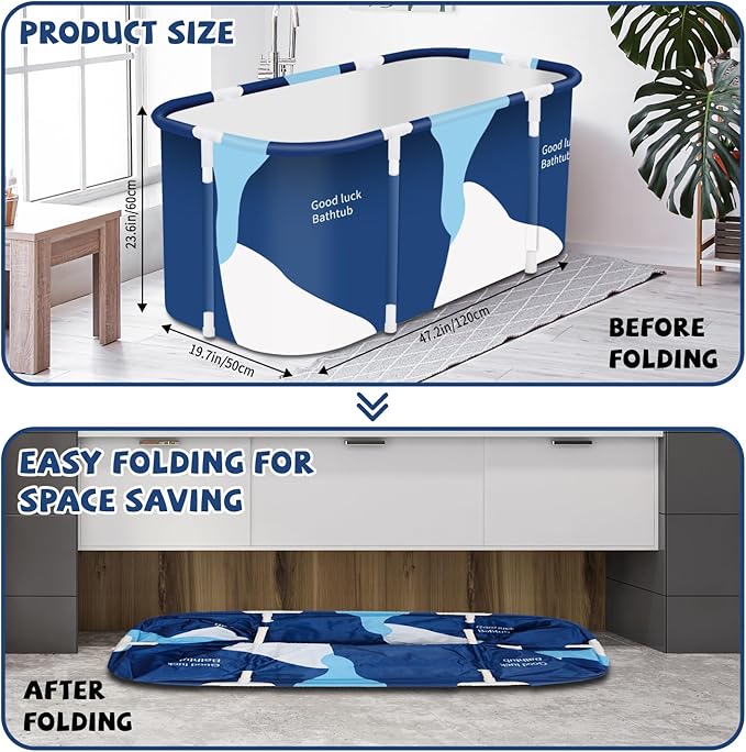 Portable Foldable Bathtub,Foldable Soaking Bathtub for Adults, Freestanding Bathtubs, Hot Bath Tub, Ice Bath, Family Bathroom SPA Tub 47.2x19.7x21.7inch (Milk)
