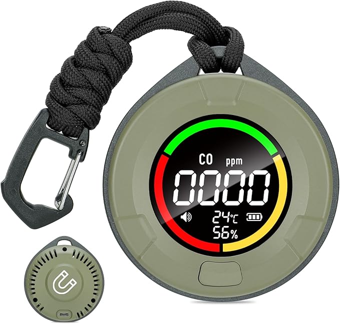 Portable Carbon Monoxide Detector for Travel, Mini 3-in-1 Carbon Monoxide Monitor with Magnetic Suction, RV CO Detector Alarm Temp/Humidity Sensor, Rechargeable CO Monitor 120-140HR Standby