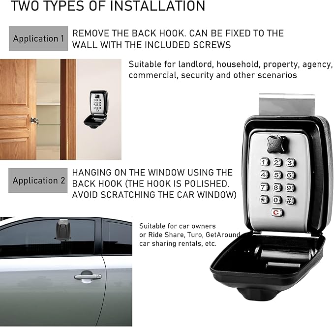Car Key Lock Box, Turo Key Lock Box, Lock Box for Turo, Car Lockbox for Rentals & Rideshare, Car Window Lock Box Waterproof Lockbox with RFID Signal Blocker Pouch, Gray