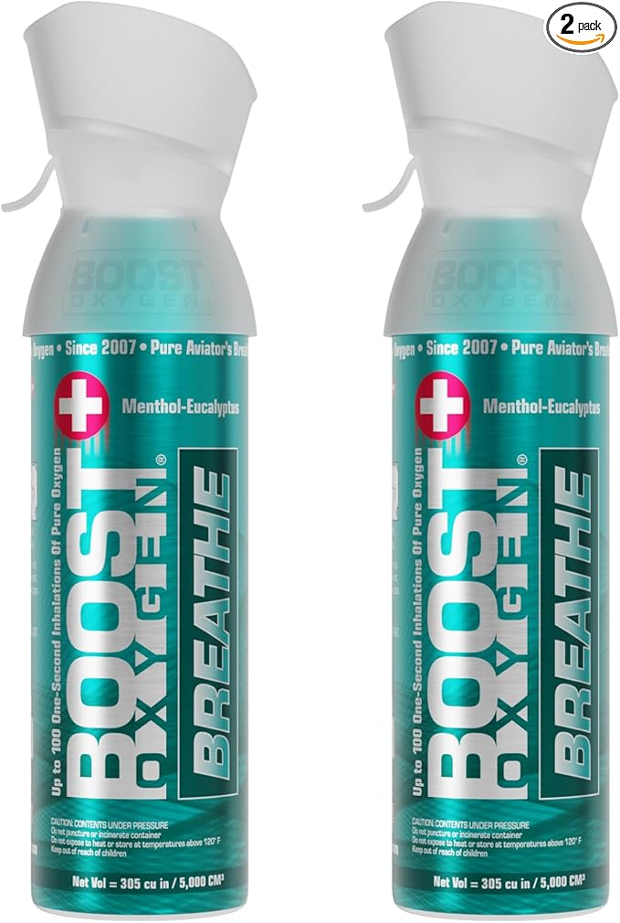 Boost Oxygen Medium Breathe Menthol-Eucalyptus Aroma 5L Canister | Respiratory Support for Altitude, Performance & Health (2 Pack)