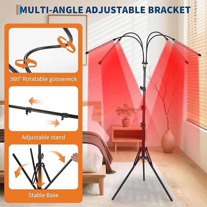 Red Light Therapy Lamp for Face and Body, Portable Red Infrared Light Therapy Device with Stand, 120 LEDs (660nm Red + 850nm Infrared), Adjustable Tripod, Home Use for Skin Care, Muscle Relief, Anti-A