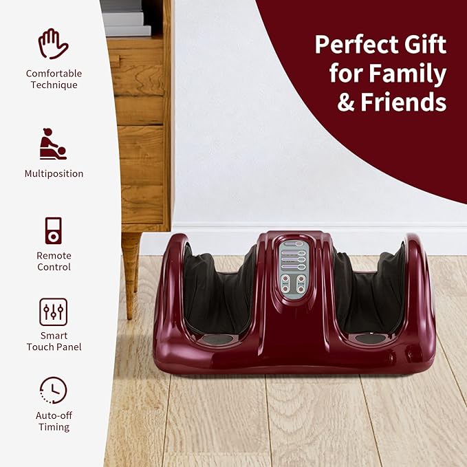 Giantex Shiatsu Foot Massager Machine, Deep Kneading Rolling Massage for Feet, Leg Calf Ankle, Electric Massager w/Remote, 4 Massage Modes, Burgundy