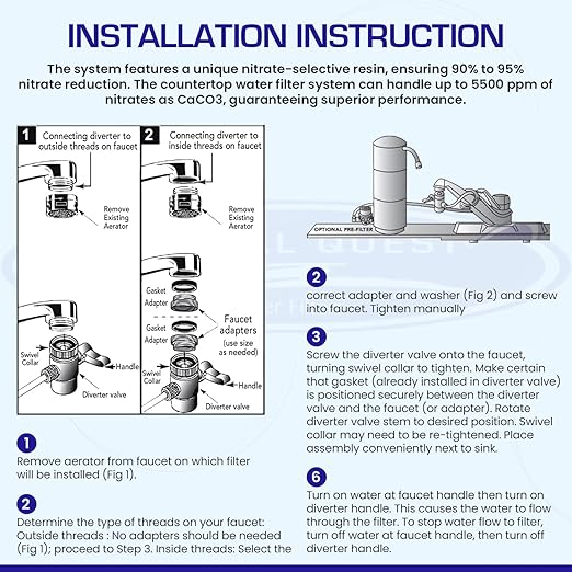Nitrate Removal | Smart Classic Countertop Water Filter System | White | Crystal Quest