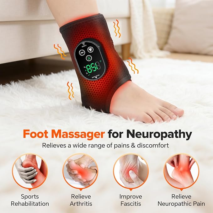 2PCS Cordless Neuropathy Foot Massager, Ankle Massager for Pain Relief, Ankle Heating Pad Plantar Fasciitis Relief, Black