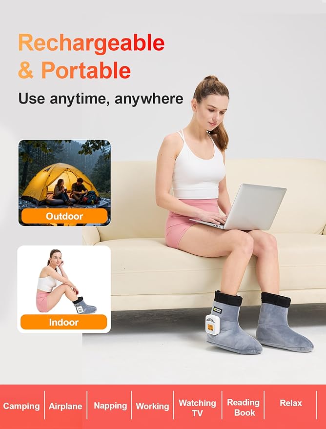CAMECO 2-in-1 Cordless Foot Heating Pad & Massagers for Feet Neuropathy Pain Relief, 5000mAh 104℉-140℉ Heated Foot Warmers for Women Men, Rechargeable Vibration Heating Booties for Ankle Under Desk