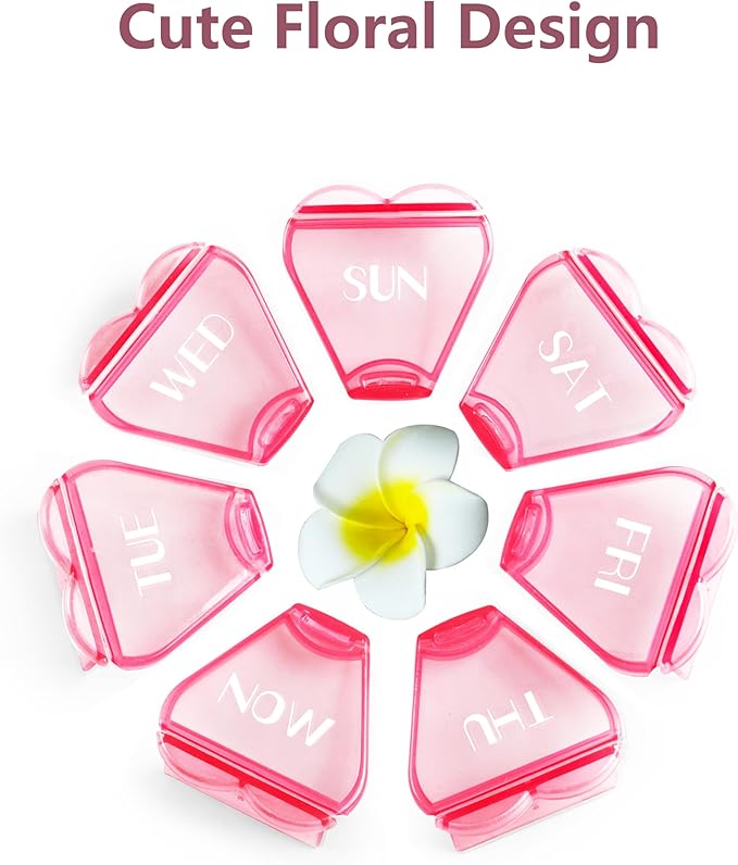 Cute Pill Organizer 7 Day, Color Blocking Weekly Pill Box, Daily Medicine Container with Large Compartments for Fish Oils/Vitamins/Medication/Supplements (Pink)