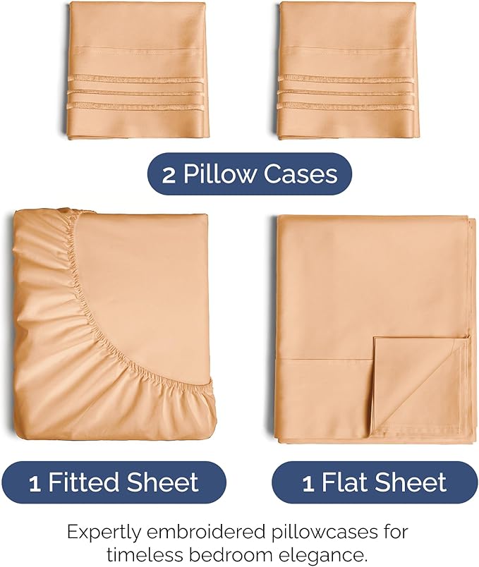 Cal King Size 4 Piece Sheet Set - Extra Soft, Breathable & Cooling Sheets - Hotel Luxury Durable Bed Sheets for Women & Men - Deep Pockets, Easy-Fit & Wrinkle-Free Sheets - Peach Oeko-Tex Bed Sheets