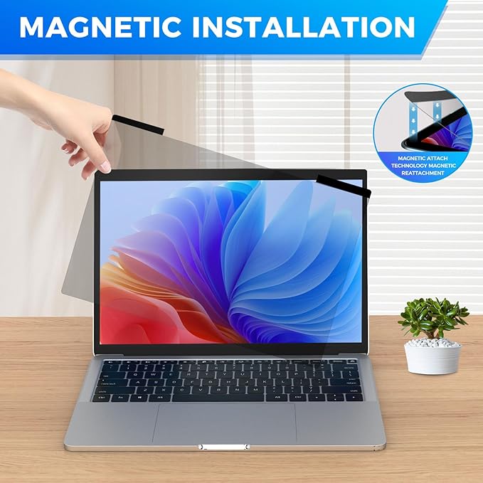 Magnetic Laptop Privacy Screen Filter 14 inch for 16:10 Widescreen Computer Monitor, Removable Anti Blue Light Privacy Shield, Anti-Glare Protector