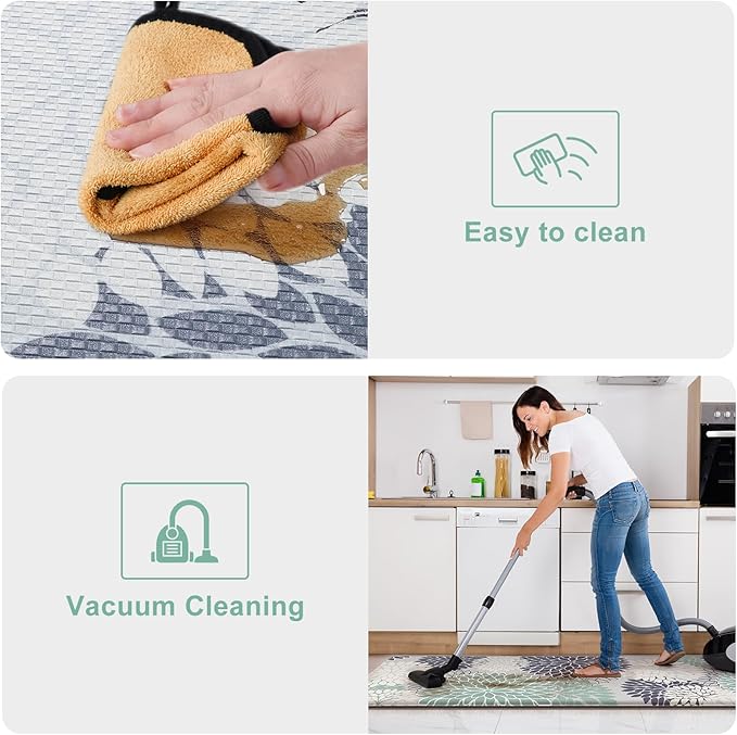 Anti Fatigue Kitchen Mats,Non Slip Boho Dahlia Kitchen Rugs Sets 2 Piece,Waterproof Farmhouse Kitchen Mat for Floor,Cushioned Standing Mat for Office,Laundry,Sink,Desk,Mutil-Cyan