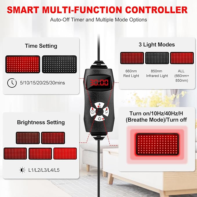 Red Light Therapy for Body, 15.7" x 7.9" Infrared Red Light Therapy Mat for Back Belly Shoulder Muscle Pain Relief, Portable 660nm 850nm Home Heating Light Therapy Wrap Belt