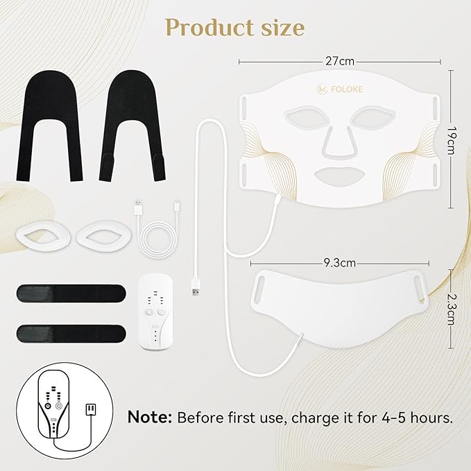 FOLOKE LED Light Therapy Mask Skin Care, LEDs face mask & neck mask Red - Wavelength for Home Use, – Advanced Skincare Made Easy (Snow White)