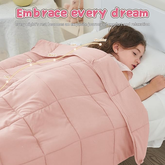Pink Weighted Blanket Kids 7lbs, 40"x60", Cooling Heavy Throw Blanket for 60-90lbs, Microfiber Soft Thick Big Blankets Weighted Comforter Breathable Gift for Sleeping