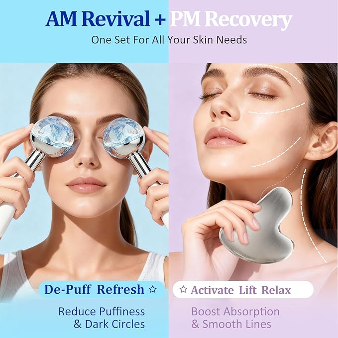 Ice Roller for Face, Stainless Steel Gua Sha, Ice Face Roller for Depuffing, Lymphatic Drainage, Collagen Boost on Face, Body, Neck, Birthday Gifts, Relaxation, Skincare, at Home Spa