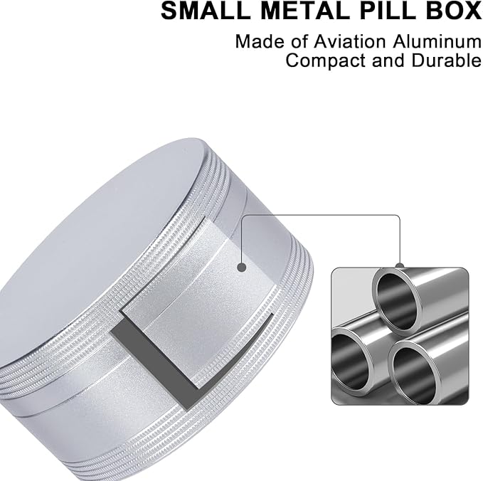Metal Pill Case for Purse Pocket - Waterproof Pill Container Daily Pill Box Portable Medicine Organizer for Pills/Vitamin/Fish Oil/Supplements, Silver Medium Pill Box