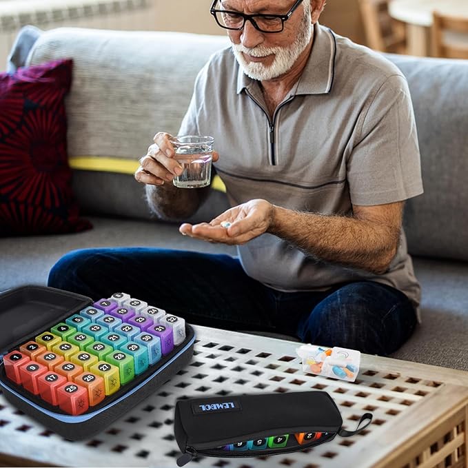 Monthly Pill Organizer 2 Times a Day, 30 Day Pill Organizer Box AM PM with Weekly Pill Bag,32 Daily Large Compartments,1 Month Pill Holder to Hold Vitamins, Medication and Supplements