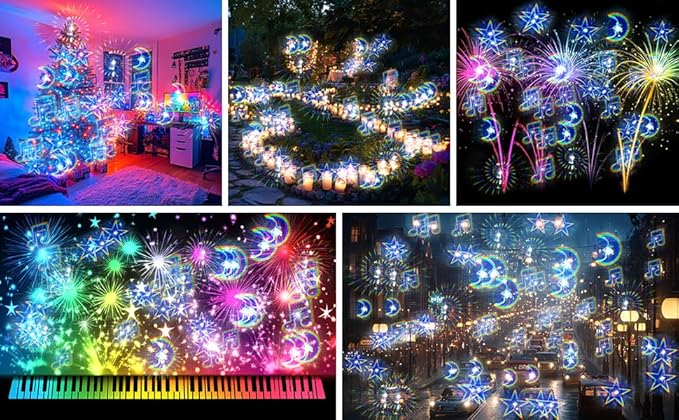 12 Packs Cardboard 3D Diffraction Glasses Fireworks Glasses for Christmas Lights/Parties/Raves/Music Festivals/Light Shows/Fireworks (Moon/Music Symbol/Star/Spiral)